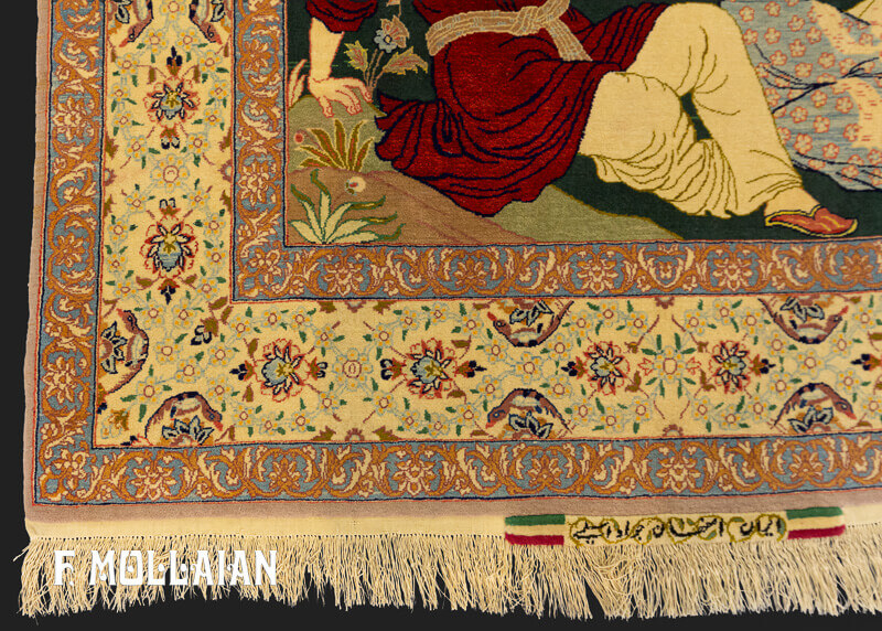 Tappeto Semi-Antico Persiano Figurativo Isfahan Trama Seta n°:29488046